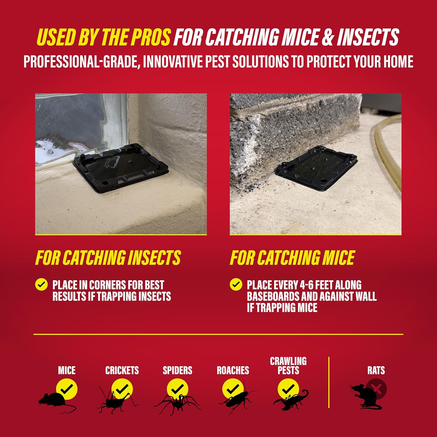 Catchmaster-16 Mouse & Insect Glue Traps, Heavy-Duty Pesticide-Free Sticky Mouse Traps Indoor for Home, Used by the PROs, Adhesive Rodent & Bug Catcher, Pest Control for House & Garage