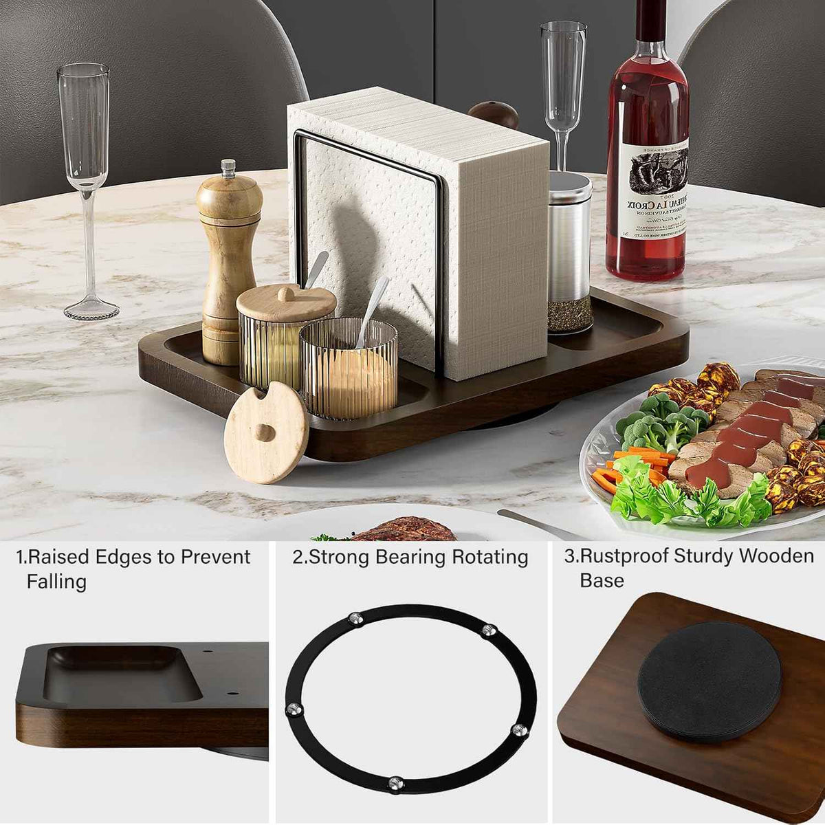 Napkin Holder for Table, Rotating Metal Napkin Dispenser with Salt and Pepper Shakers Caddy Standing Paper Towel Holder for Bathroom Kitchen Dining Table Decor Not Including Shakers