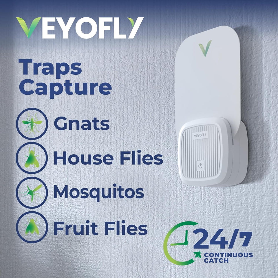VEYOFLY Fly Trap Indoor, Fruit Fly Traps for Indoors Flying Insect (2 Device + 4 Refills) Gnat Traps for House Indoor, Bug Zapper Indoor, Gnat Killer Catcher & Fruit Fly Killer Light Plug in