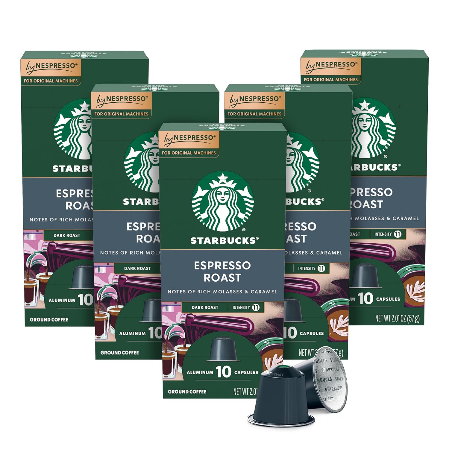 Starbucks Dark Roast Espresso, 50-count pods, Nespresso Original Line, compatible with Essenza Mini, Pixie, CitiZ, Expert, Lattissima, KitchenAid, Creatista