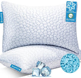 QUTOOL Cooling Pillow for Sleeping, CertiPLR-US Shredded Memory Foam Queen Pillows Set of 2, Cool Pillow for Hot Sleepers Adjustable Firm Pillow for Side, Back, Stomach Sleepers Soft Yet Support,White