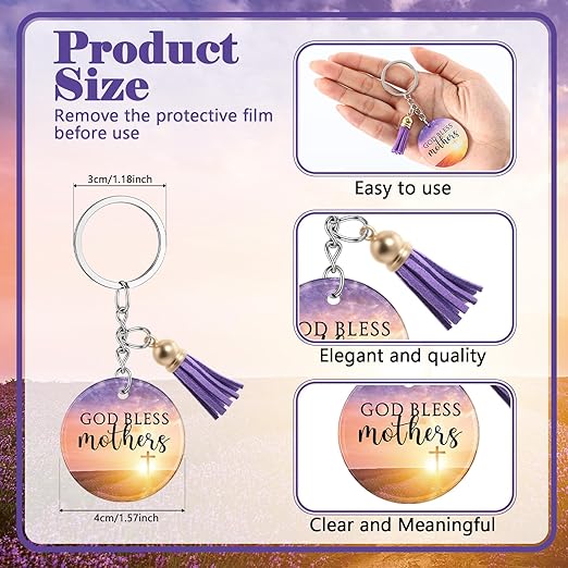 AmazingSpark Mother's Day Church Gifts God Bless Mothers Religious Acrylic Keychains with Tassel Prayer Cards for Women Mom