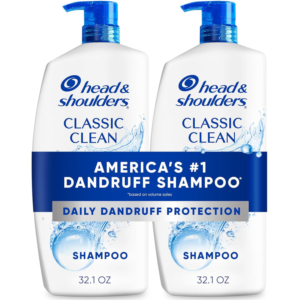 Head & Shoulders Anti-Dandruff Shampoo with 1% Pyrithione Zinc, Classic Clean Shampoo Twin Pack, Daily Use, Flake Control, Scalp Care, Color-Safe, Deep Clean, 32.1 fl oz Each