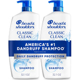 Head & Shoulders Anti-Dandruff Shampoo with 1% Pyrithione Zinc, Classic Clean Shampoo Twin Pack, Daily Use, Flake Control, Scalp Care, Color-Safe, Deep Clean, 32.1 fl oz Each
