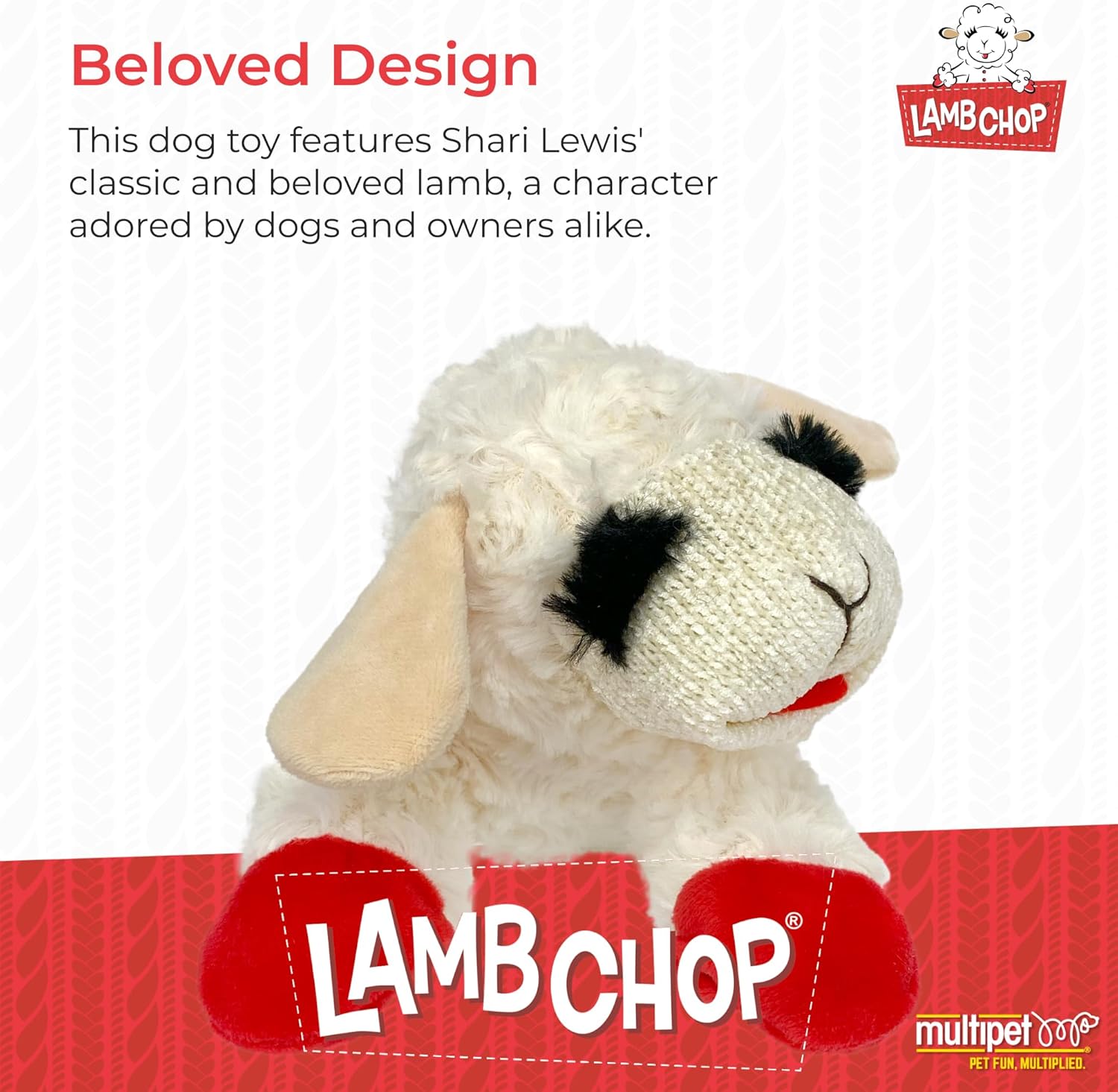Multipet Lamb Chop Dog Plush Toy - Squeaky Toy for Small & Medium Dogs - Extra Soft Plush - Stuffed Animal for Cuddling & Playing (10", Cream, 5 Squeakers)