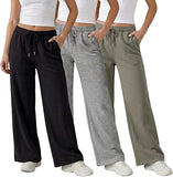 Common Stitch 3 Pack Wide Leg Fleece Lounge Sweatpants for Women — Deep Pockets, Relaxed Fit, Elastic Drawstring Waist