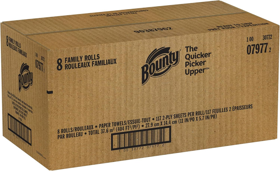 Bounty Quick Size Paper Towels, White, 8 Family Rolls = 20 Regular Rolls - PureLivingMart
