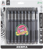 Zebra Pen Z-Grip Retractable Ballpoint Pen, Smooth-Flowing Black Ink, 1.0mm Medium Point, School & Office Supplies, Ideal for Note-Taking, Journal and Planner Use, 18-Pack (22218)