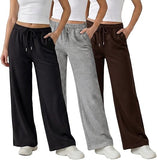 Common Stitch 3 Pack Wide Leg Fleece Lounge Sweatpants for Women — Deep Pockets, Relaxed Fit, Elastic Drawstring Waist