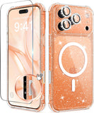 BERFY for iPhone 17 Pro Max Case for Women, Compatible with MagSafe, Clear Glitter Shockproof Protective Case, Anti-Yellowing, with Screen Protector & 3 Diamond Camera Lens Covers 6.9", Sparkle Clear