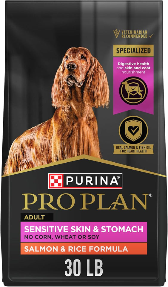 PLrina Pro Plan Sensitive Skin and Stomach Dog Food Dry, Adult Salmon & Rice Formula, Digestive Health - 30 lb. Bag