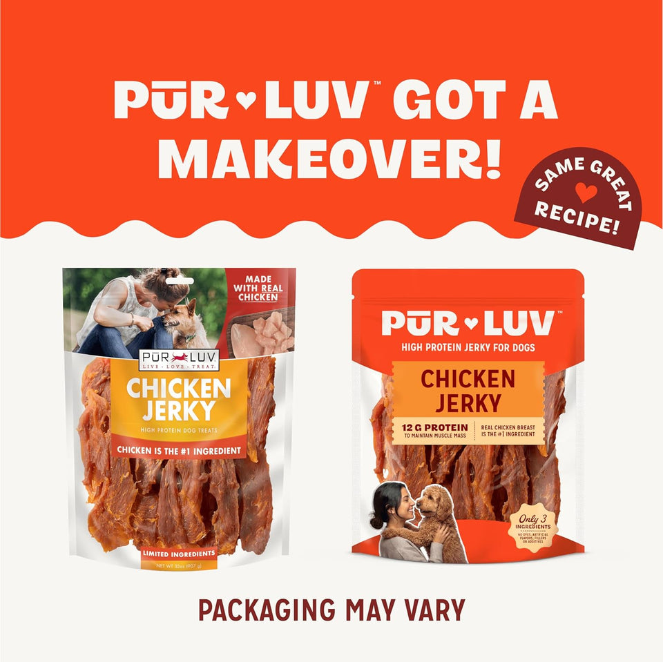 PLr Luv Chicken Jerky Dog Treats, Made with 100% Real Chicken Breast, 16 Ounces, Healthy, Easily Digestible, Long-Lasting, High Protein, Satisfies Dog's Urge to Chew