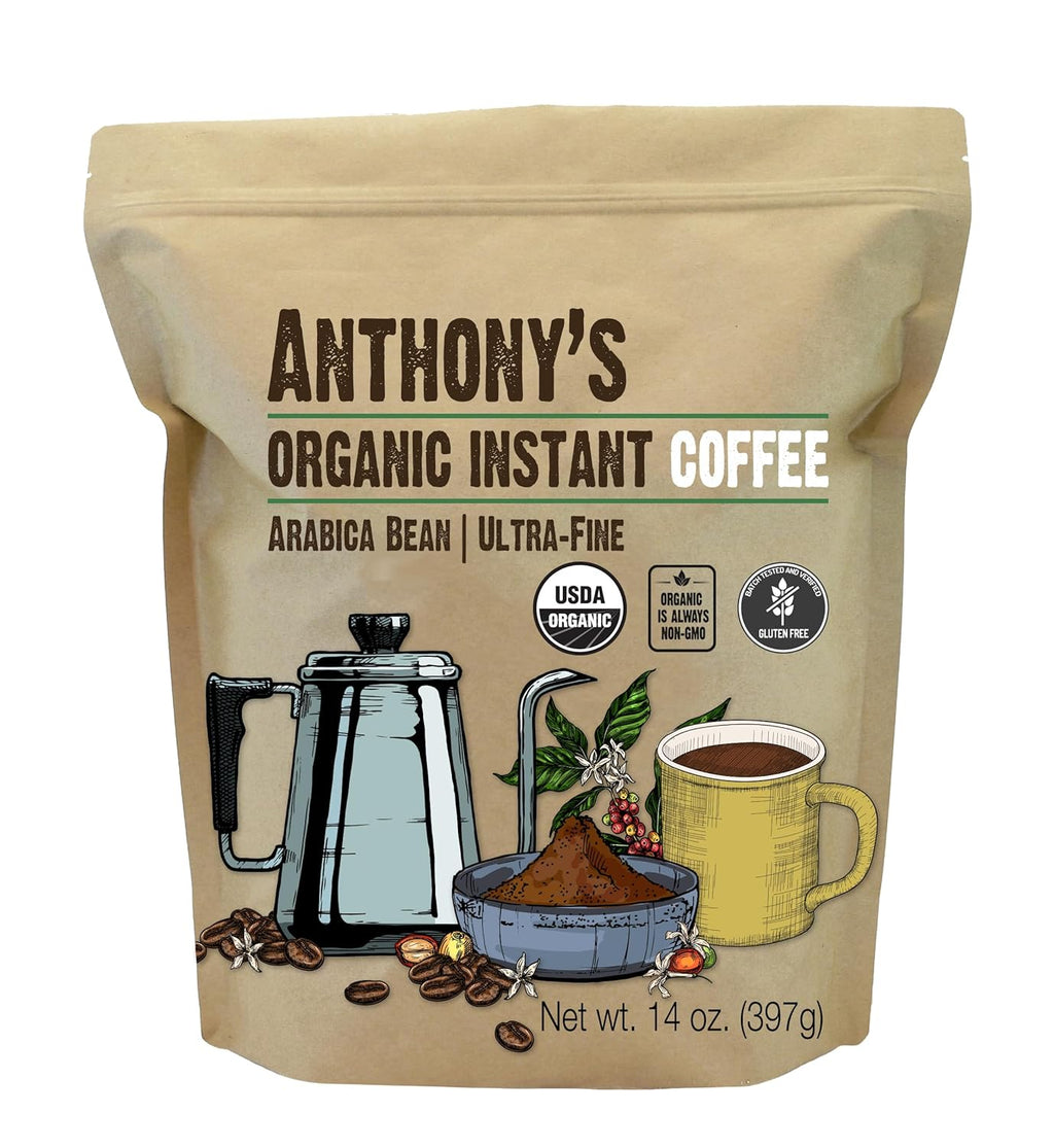 Anthony's organic ultra-fine microground instant coffee, 14oz, gluten-free, arabica, non-gmo