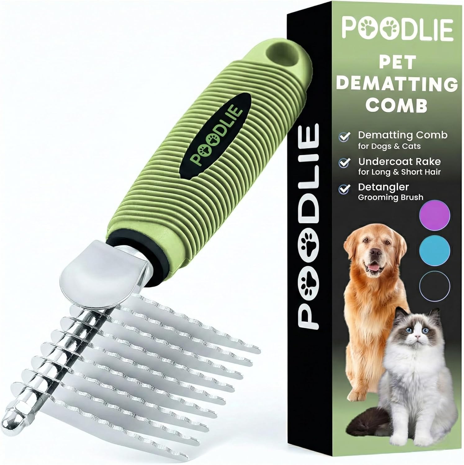 poodle-dematting-fur-rake-comb-brush-for-dogs-and-cats-with-long-2.5inch-steel-safety-blades