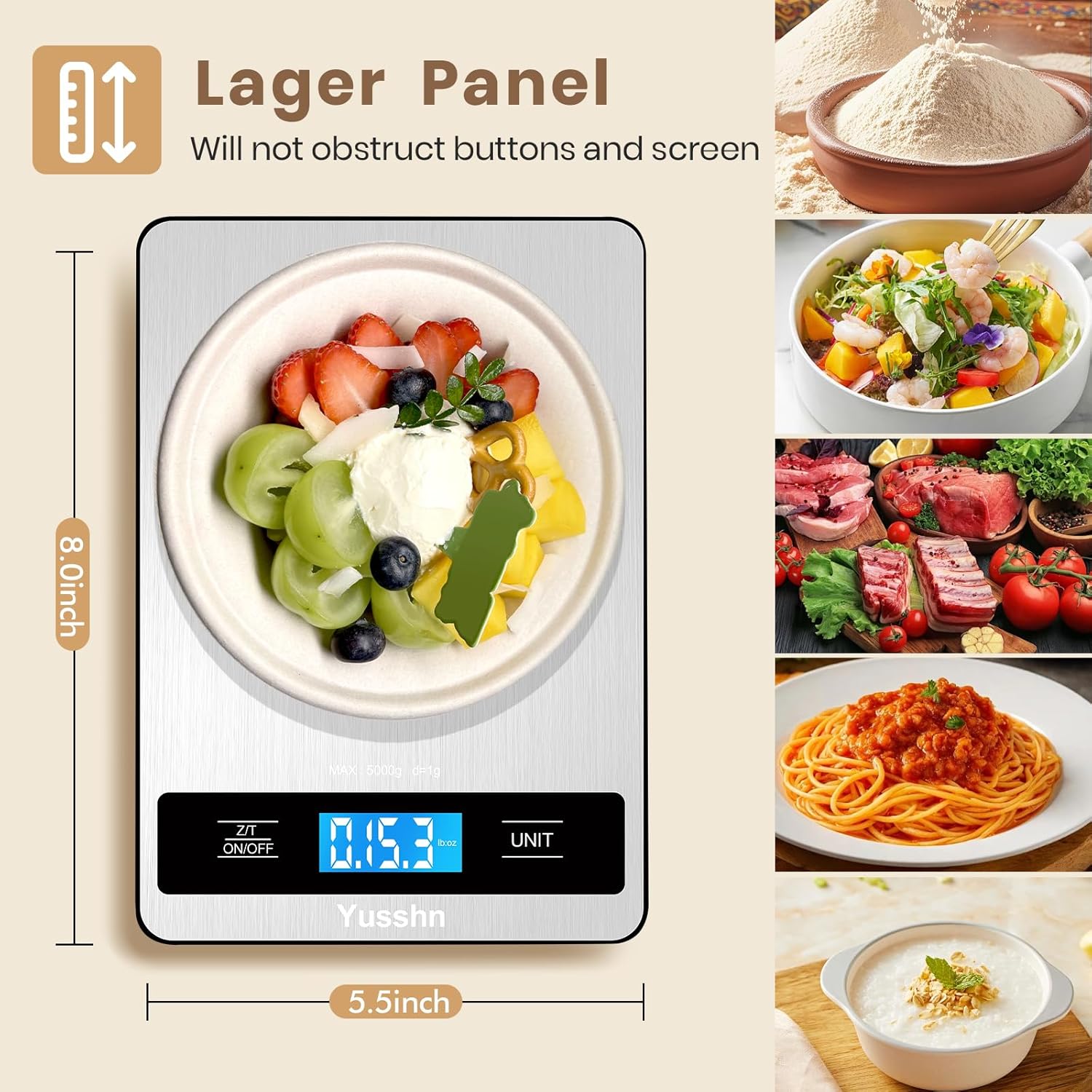 Food Scale, 11lb Kitchen Scale with 0.05oz/1g Precision, 6 Units Tare Function & LCD Display, Stainless Steel Digital Scale for Baking, Cooking, Meal Prep - Kitchen Gadgets & Gifts, Home Essentials