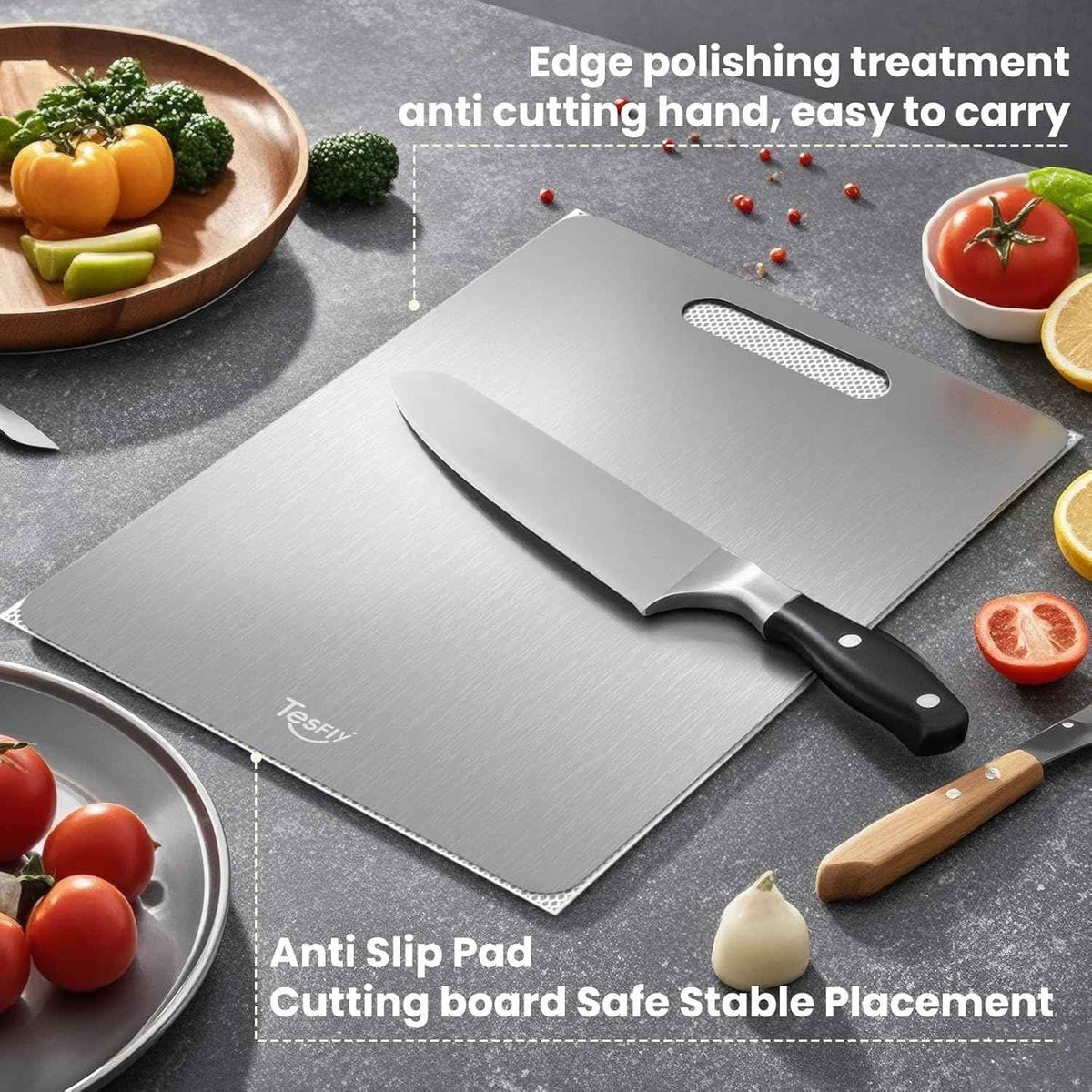 3 Pack Titanium Cutting Board - 100% Pure Titanium Cutting Boards For Kitche,Easy to clean, Double-sided food-grade Cutting Board For Meats, Fruits And Vegetables (M+L+XL)