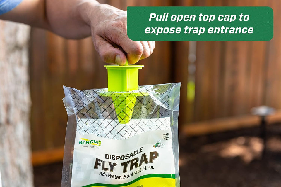 RESCUE! Outdoor Disposable Fly Trap – Hanging Fly Catcher with Attractant Bait, Fly Bag for Patio, Yard, Trash & Farm Areas – Easy-to-Use Outdoor Fly Control - 2 Traps