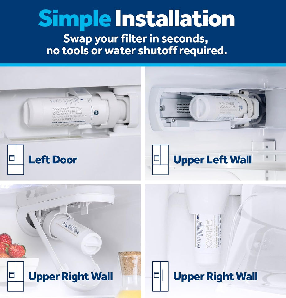 GE XWFE Refrigerator Water Filter, Genuine Replacement Filter, Certified to Reduce Lead, Sulfur, and 50+ Other ImPLrities, Replace Every 6 Months for Best Results, Pack of 1