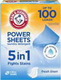 Arm & Hammer Power Sheets Laundry Detergent, Fresh Linen 50ct, up to 100 Small Loads (Packaging may vary)