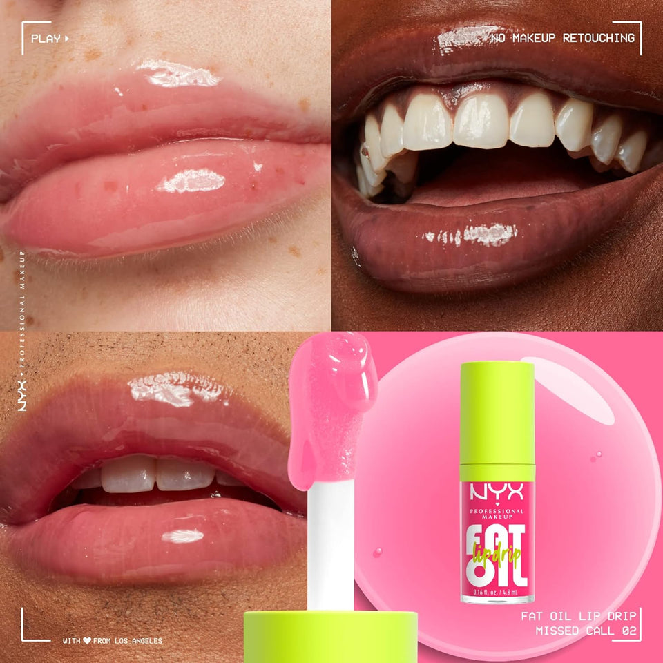 NYX PROFESSIONAL MAKEUP Fat Oil Lip Drip, Moisturizing Lip Oil Gloss, Vegan Tinted Formula, Up to 12 HR Hydration - Missed Call (Sheer Pink)