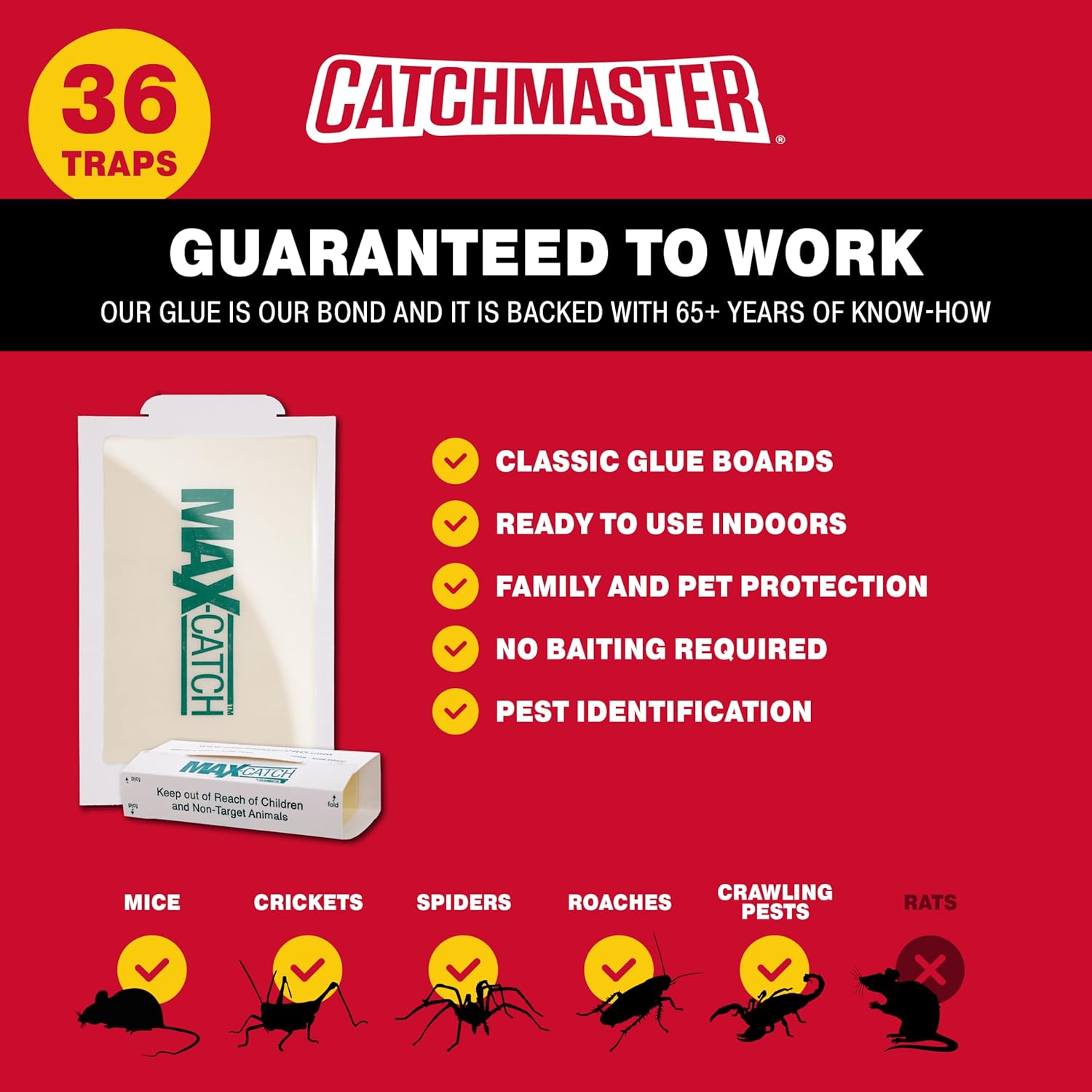 Catchmaster Max-Catch Mouse & Insect Glue Trap 36pk, Mouse Traps Indoor for Home, Sticky Pest Control Adhesive Tray for Catching Bugs, Bulk Classic Glue Boards