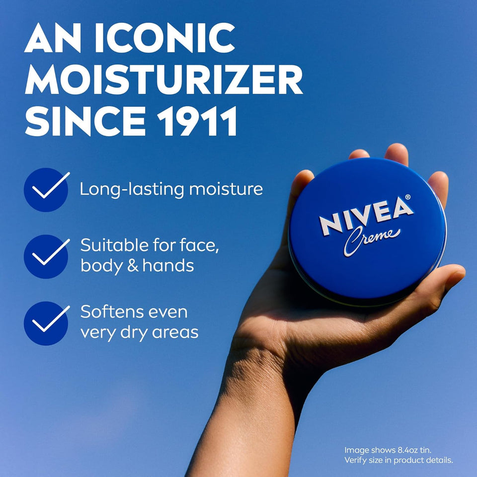 NIVEA Creme Body, Face and Hand Moisturizing Cream for All Skin Types, Rich Body Moisturizer with Provitamin B5, 13.5 Oz Tin