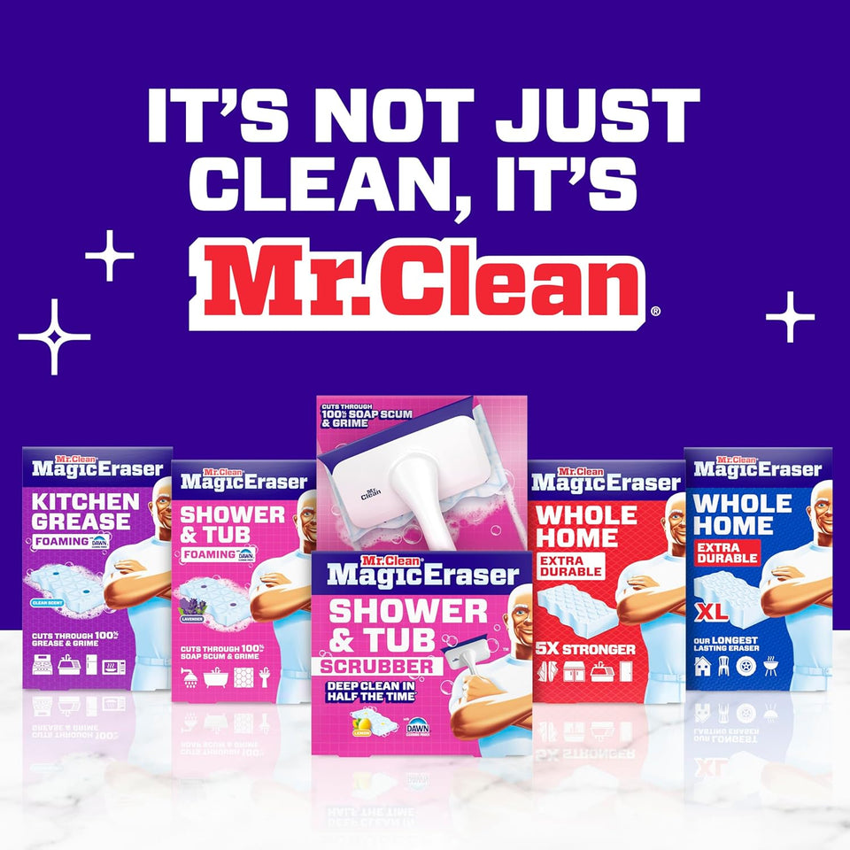 Mr. Clean Magic Eraser Sponge, All PLrpose Cleaner, Cleaning Scrubber, Wall, Sneaker, Kitchen, Bathroom, Shower Cleaning Supplies, Melamine Sponge, Cleaning Pads, Whole Home Extra Durable, 12ct