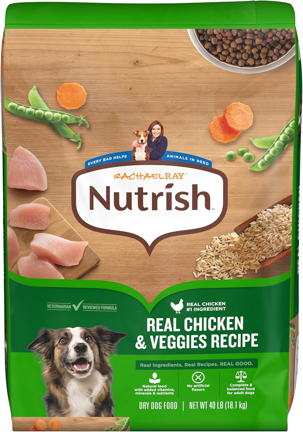 Rachael Ray Nutrish Dry Dog Food Real Chicken & Veggies Recipe Whole Health Blend, 40 lbs for Adult Dogs