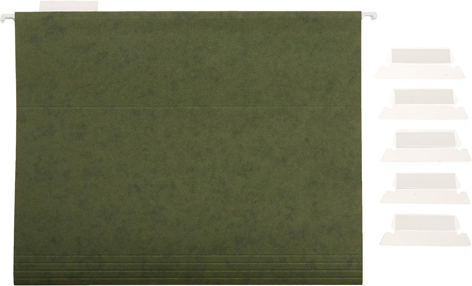 Amazon Basics Hanging Organizer File Folders for Efficient Filing, Sturdy, Adjustable Tabs, Letter Size, Pack of 25, Green