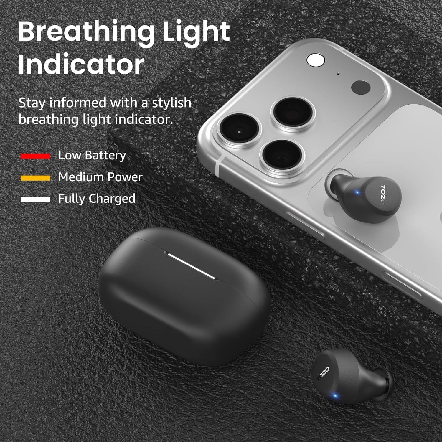 TOZO A1 Wireless Earbuds Bluetooth 5.3 Light Weight in Ear IPX5 Waterproof Headphones 2 Mic for AI Calls, Immersive Premium Sound Bass Headset with Charging Case, 32 Presets EQ Customization via App