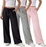 Common Stitch 3 Pack Wide Leg Fleece Lounge Sweatpants for Women — Deep Pockets, Relaxed Fit, Elastic Drawstring Waist