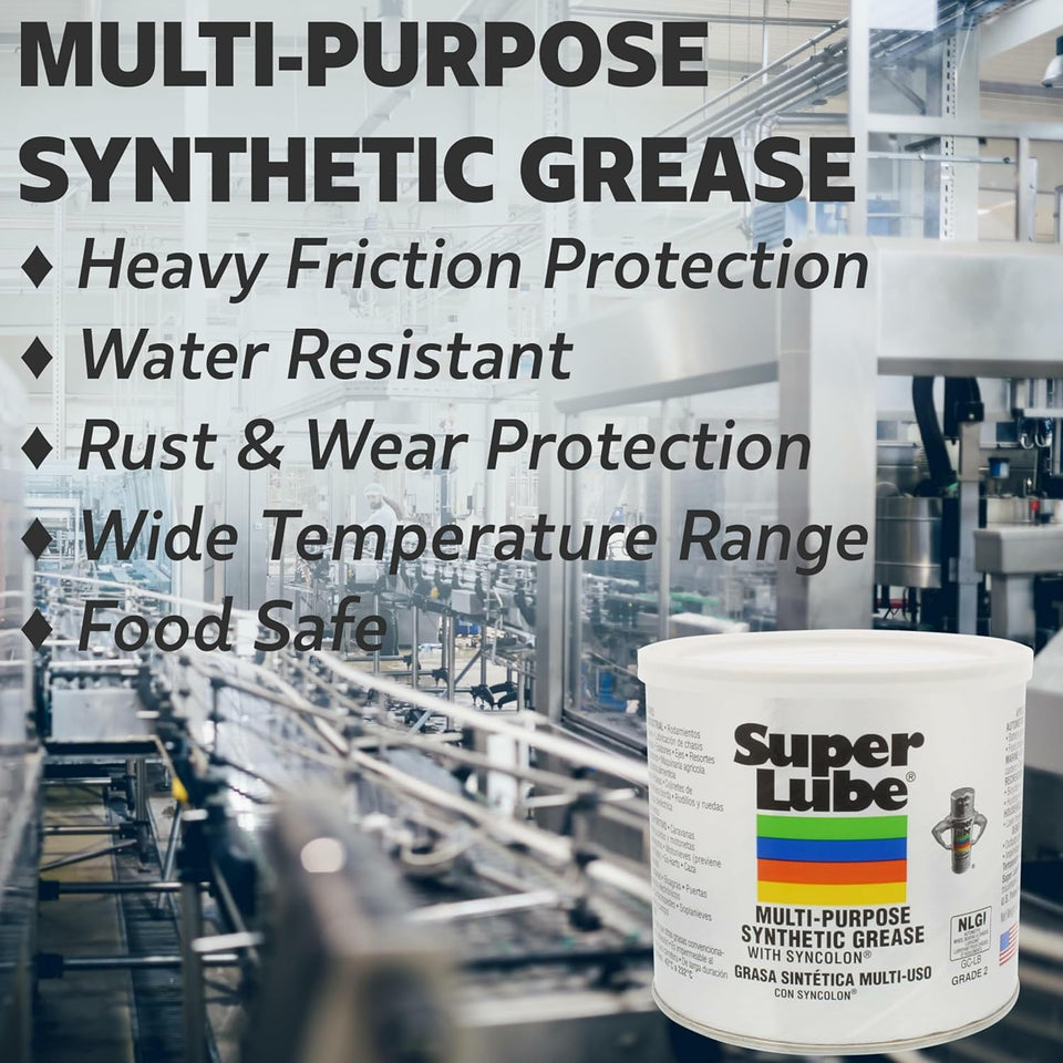 Super Lube Multi-PLrpose Synthetic Grease w/ Syncolon - High Temperature, Water & Corrosion Resistant Grease - Workshop & Industrial Use - Food Grade - Translucent White - Tube - 3 oz (21030)