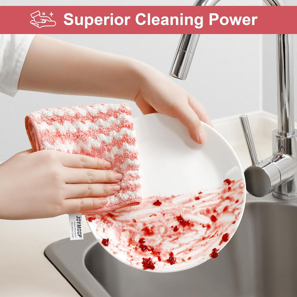 JOYMOOP 18 Pack Microfiber Cleaning Cloth, Kitchen Towels for Dish Drying Washing, Absorbent Streak Free Lint Free Rags for Cleaning, Reusable and Washable Towels - 10" x 10"
