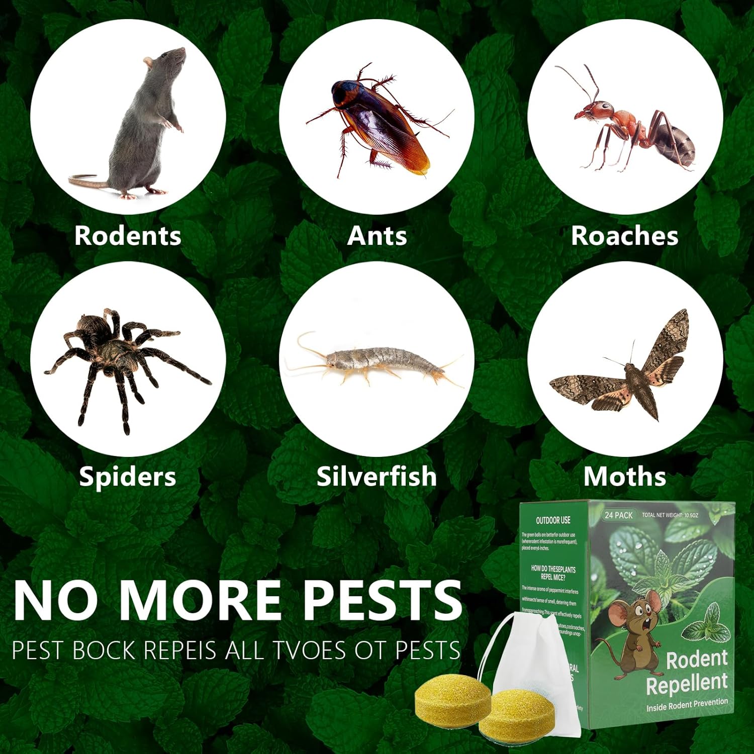 Mouse Rodent Repellent, 24 Pack Peppermint Lemon Oil Mice Repellent for Squirrel Rats Spider Pests, Natural Deterrent for Kitchen, Warehouse, Car, Indoor, Outdoor, Safe for Pets & Family