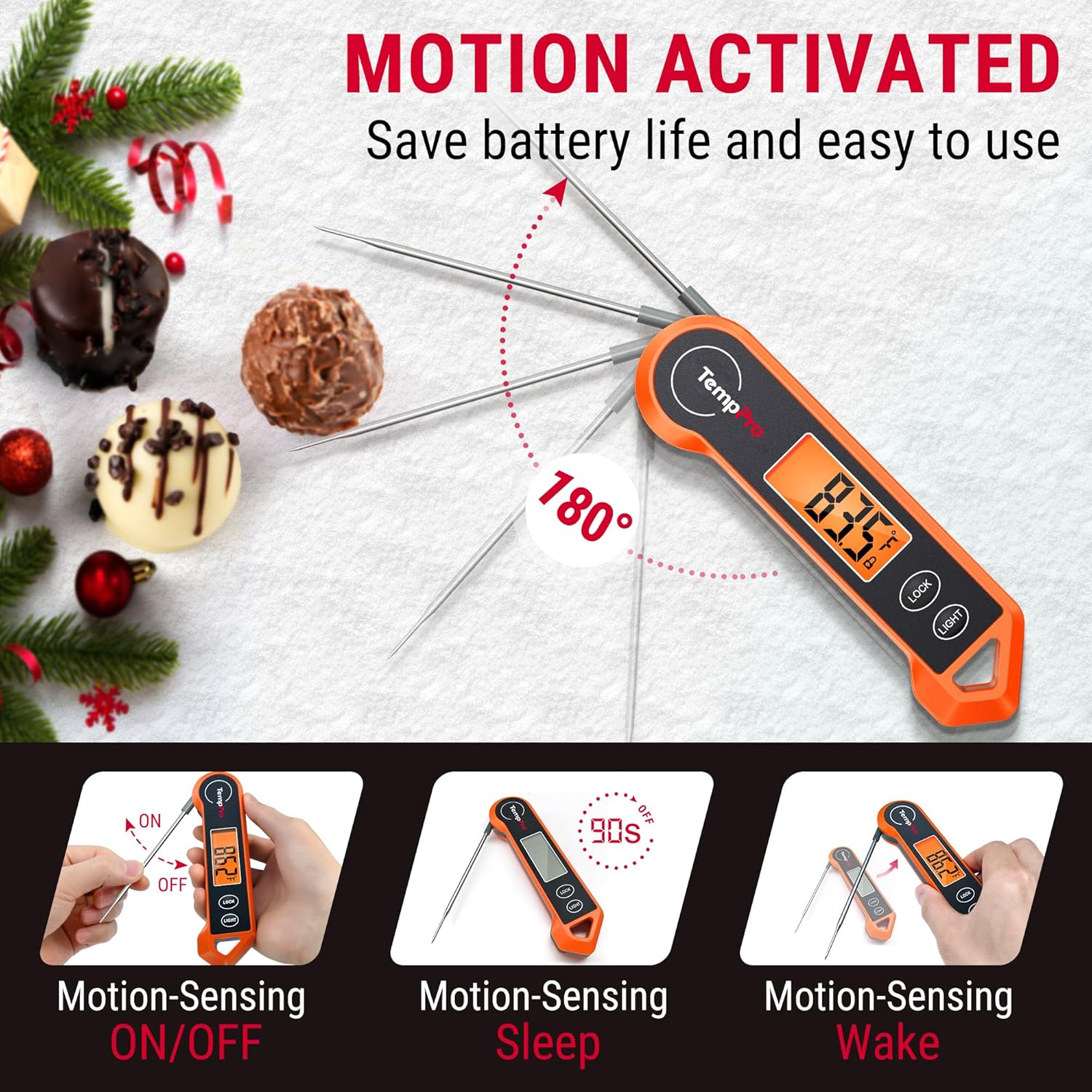 TempPro TP19H Digital Meat Thermometer for Cooking with Ambidextrous Backlit and Motion Sensing Kitchen Cooking Food Thermometer for BBQ Grill Smoker Oil Fry Candy Instant Read (Previously ThermoPro)