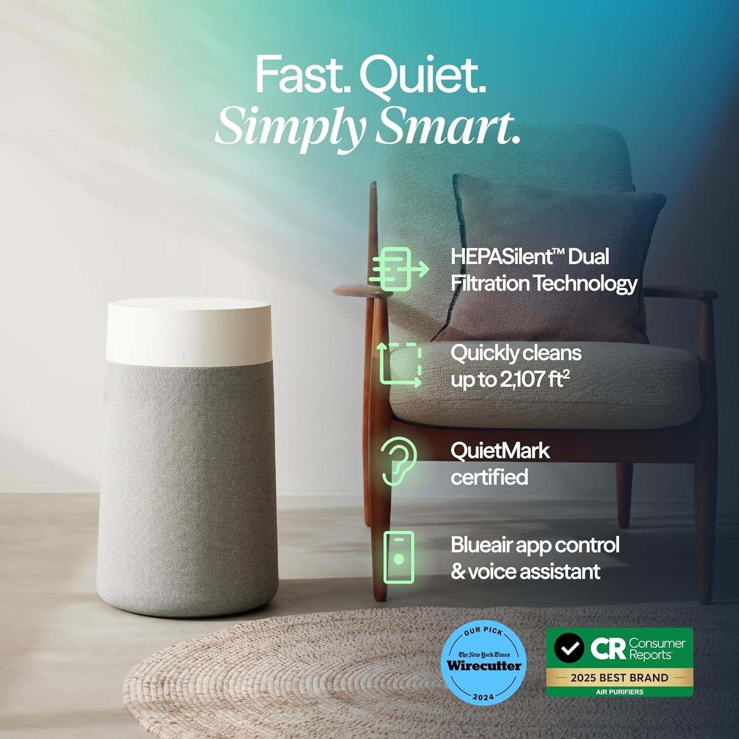 BLUEAIR Air Purifiers for Medium Rooms, Bedroom, Kitchen, Cleans 1,858 sqft in one hour, HEPASilent Smart Air Cleaner for Home, Pets, Allergies, Virus, Dust, Mold, Smoke - Blue Pure 311i Max