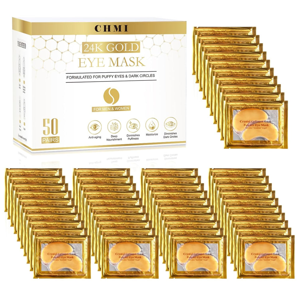 CHMI Under Eye Patches (50 Pairs) - 24K Gold Eye Patches for PLffy Eyes, Dark Circles, EyeBags and Wrinkles, Collagen Skin Care Products, Beauty & Personal Care