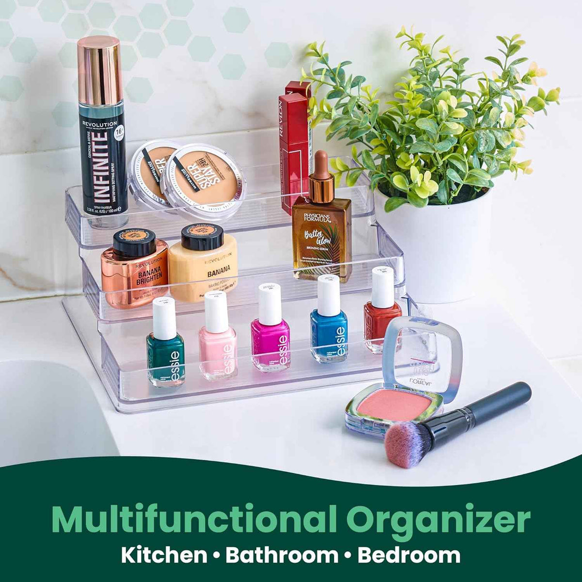 2-Pack Oizeir Clear Acrylic Spice Rack with 3-Tier Organizer for Cabinet - 10.4 x 9.6 x 4 Inches