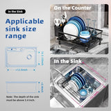 Dish Drying Rack, Stainless Steel-Dish Rack, Dish Racks for Kitchen Counter, Kitchen Dish Drainers with Removable Utensil Holder,New drain outlet,Plate Rack and Drainboard,(Black-11" W x 15" L)