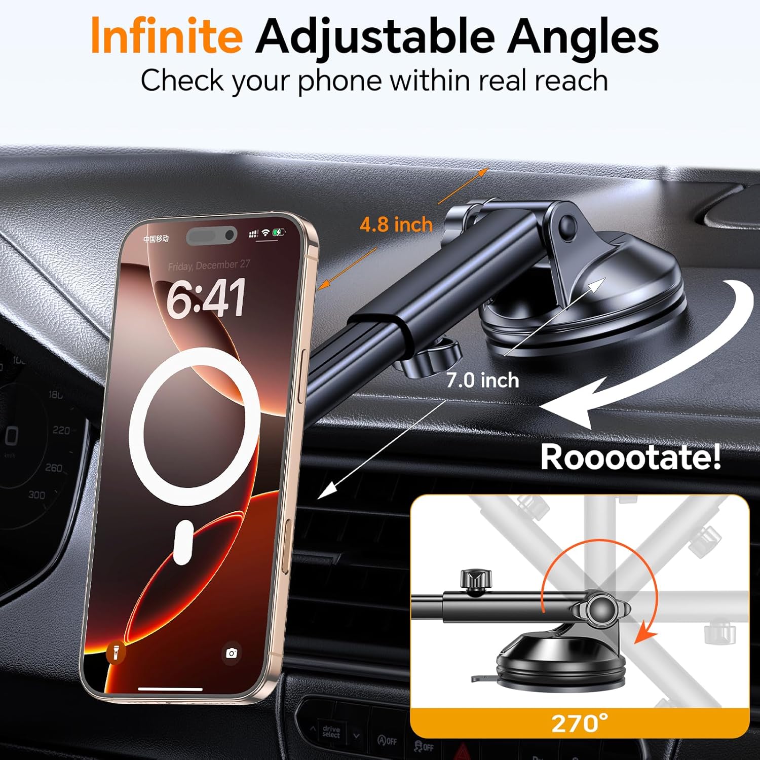 Coolpow for MagSafe Car Mount【Windshield+Vent+Dash】Magnetic Phone Holder for Car Phone Holder Mount Cell Phone Holders for Your Car Accessories Suction Phone Mount for Car Truck Stand for iPhone 17 16