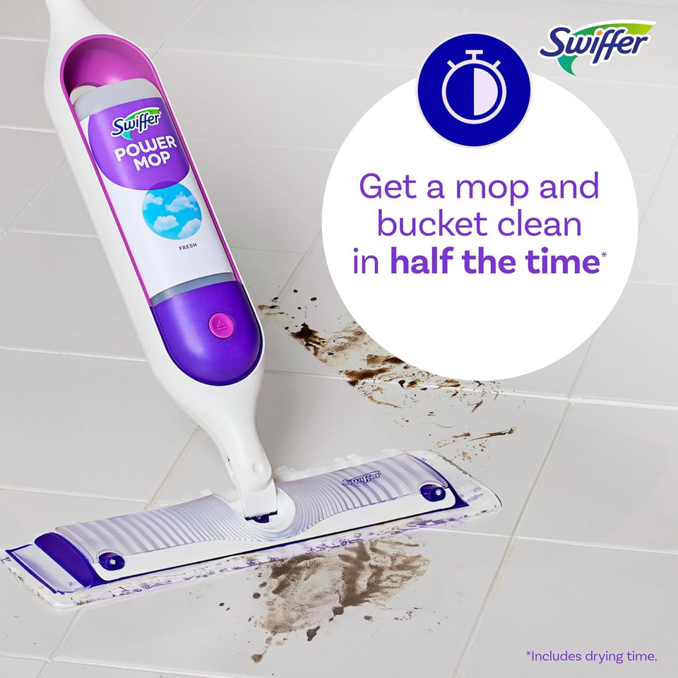 Swiffer PowerMop Multi-Surface Mop Kit for Floor Cleaning, Includes PowerMop, 2 Mopping Pad Refills, 1 Cleaning Solution with Fresh Scent and 2 Batteries - PureLivingMart