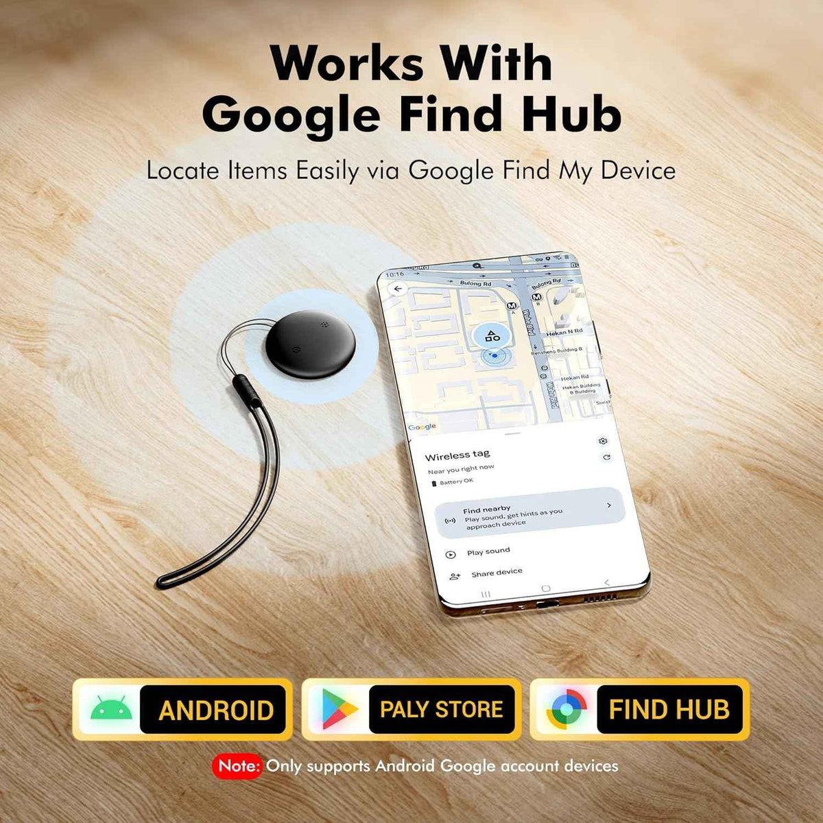 Air Tracker Tags 4 Pack for Android with Case- Bluetooth GPS Tracker Item Finder for Key, Wallet, Luggage - Works with Google Find Hub, IP66 Waterproof, Smart Tag for Android & Samsung Phones(Black)