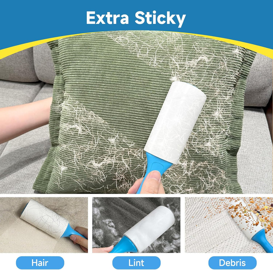 Swihauk 600 Sheets Extra Sticky Lint Rollers for Pet Hair, Easy Spiral Tear Lint Roller for Clothes with Ergonomic Handle, MultiPLrpose Lint Remover for Furniture, Carpet, Car Seat