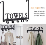 Over The Door Hooks, Towel Holder for Bathroom, Door Mount Towel Rack Towel Hooks for Bedroom Beach Towels Bathrobe Wall Mount Hang on The Door Cabinet Cupboard Metal Sandblasted (Black)