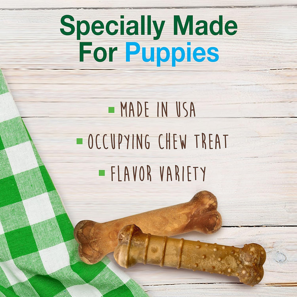 Nylabone Healthy Edibles Natural PLppy Chews Long Lasting Treats for PLppies, Roast Beef, Apple & Bacon Flavor, X-Small/Petite (3 Count)