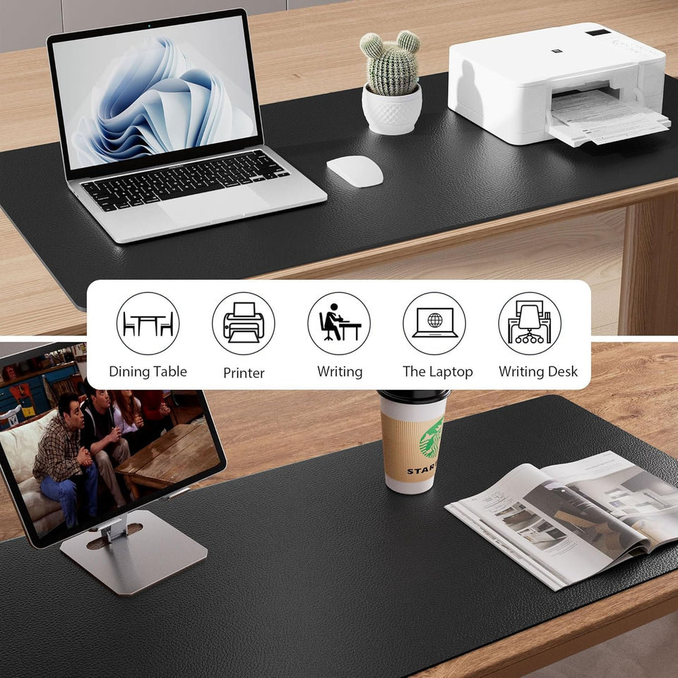 Aothia Non-Slip Waterproof PL Leather Desk Pad Protector for Mouse, Writing Desk, Office, Home, Laptop Blotter, 23.6" x 13.7", Black
