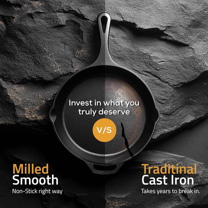 Utopia Kitchen Cast Iron Skillets 12 Inch, Chef's Pan, Pre-Seasoned Frying Pan, Stovetop, Oven, Campfire and Grill Large Skillet, Even Heat Distribution Multipurpose Cast Iron Pan - Black