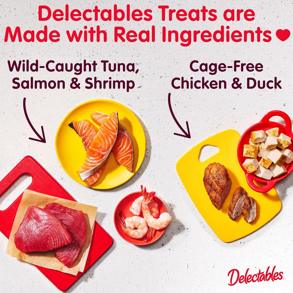 Delectables Squeeze Up Variety Pack, Creamy Squeezable PLree, Lickable Wet Cat Treats, Grain Free, No Added Fillers, No By-Products, No Added Preservatives, 0.5 Ounces Tube, 54 Tubes Total