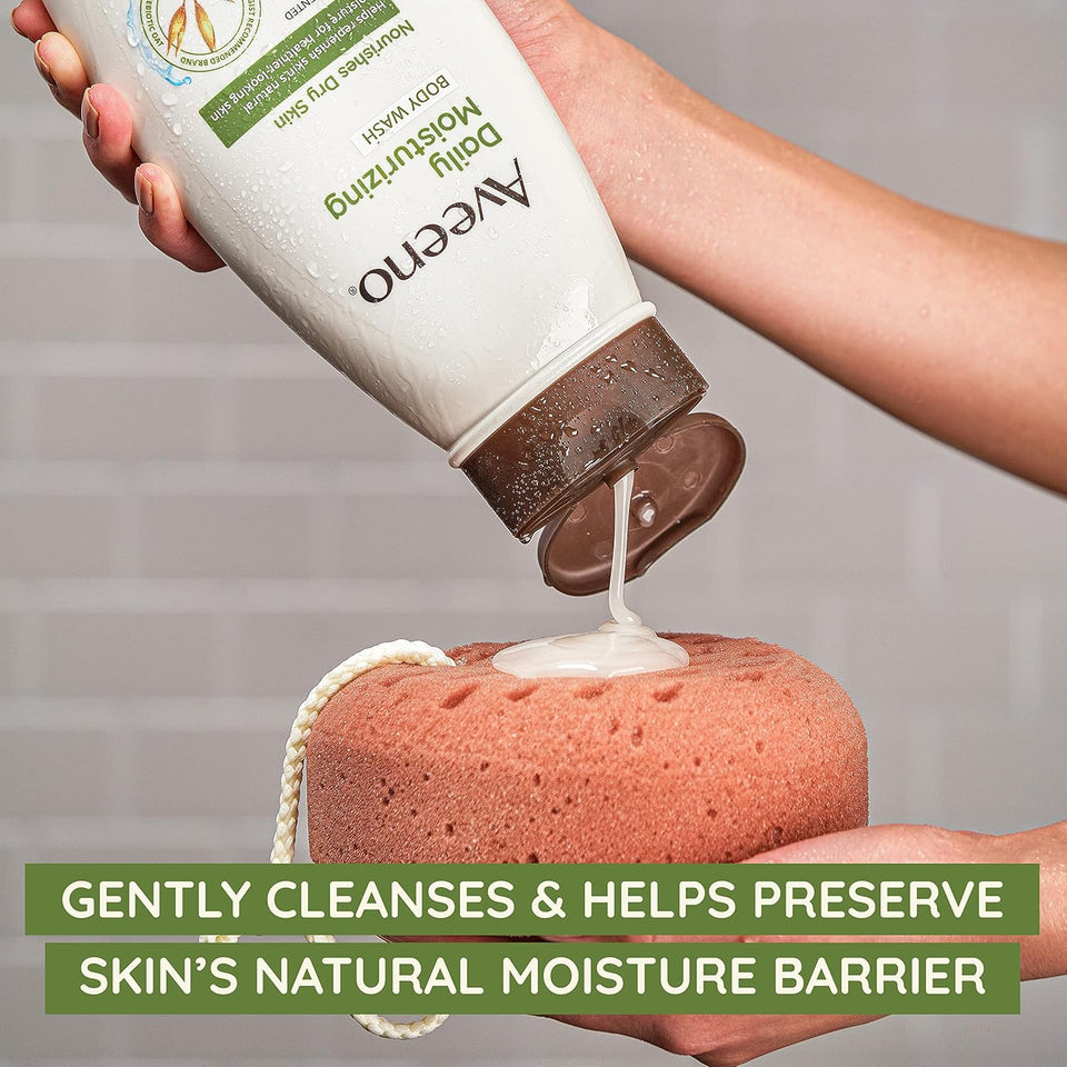 Aveeno Daily Moisturizing Body Wash for Sensitive Skin + Prebiotic Oat, Gently Cleanses, Nourishes & Feels Moisturizing Dry Skin, Light Fragrance, Refill Pouch, 36 fl. oz