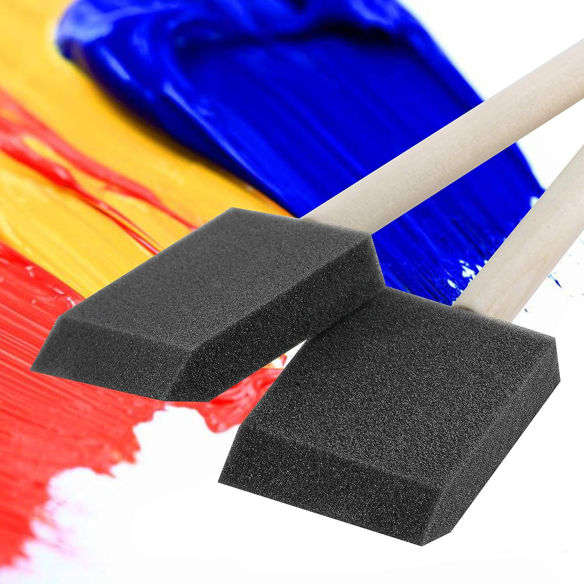 Bates- Foam Paint Brushes, 2 Inch, 16 Pack, Wooden Handle, Sponge Brushes for Painting, Staining, Varnishes, Gluing and DIY Craft Projects on Wood, Metal & More